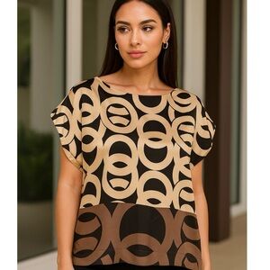 summum Woman Amsterdam Poland Top Blouse Size 36 Medium Tan Black Brown